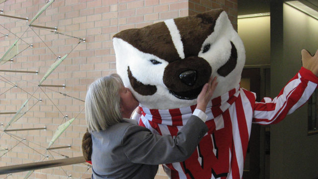 Jeanette Roberts and Bucky Badger
