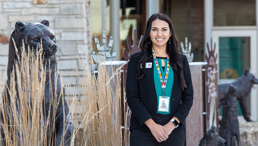 Kymberly Ludwig in front of the Oneida Community Health Center