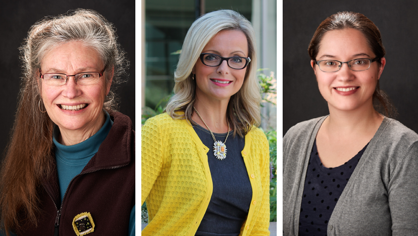 A collage of headshots of Professor Betty Chewning, Professor Beth Martin, and Associate Professor Amanda Margolis