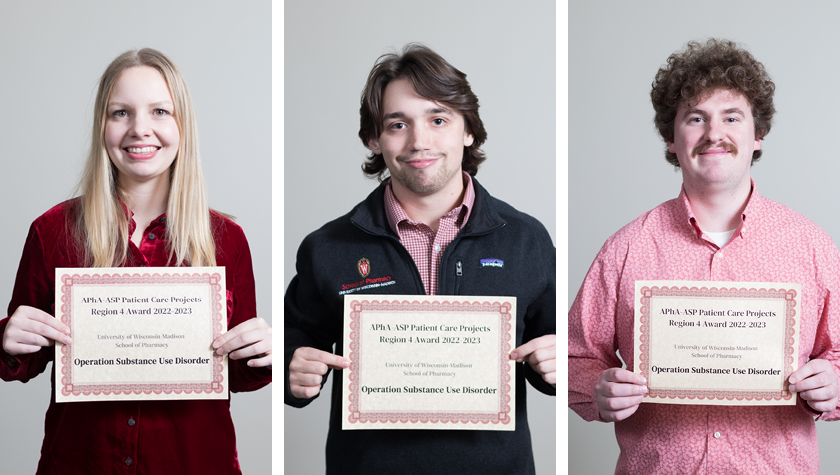 Jenna Nordin, Lukas Kelsey, and Sawyer Fleming holding award certificates