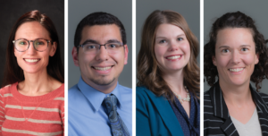 Casey Gallimore (PharmD ’05, MS ’13), Associate Professor Andrea Porter (PharmD ’06), Associate Professor Susie Barnett (PharmD ’04), and Assistant Professor Ed Portillo (PharmD ’14)