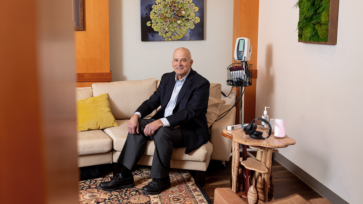 Paul Hutson in the clinical treatment room at the School of Pharmacy.