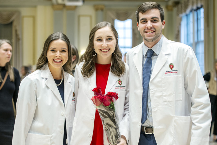 Students in white coats after white coat ceremony
