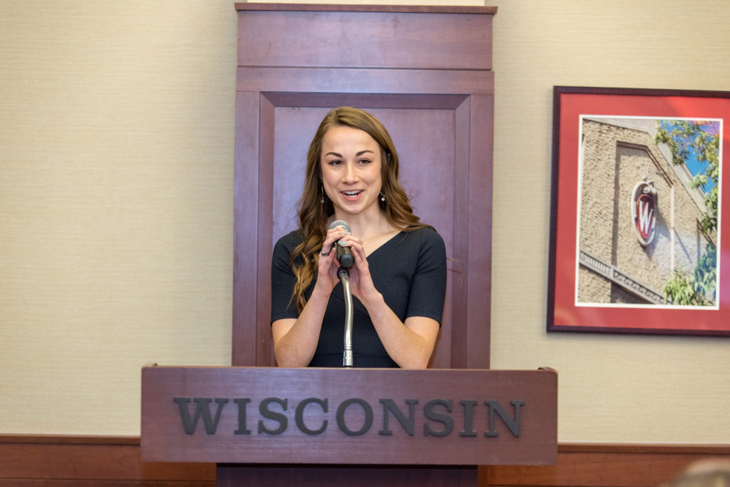 Ramsey Benkert, student speaker, delivers her speech as the representative for Class of 2019.