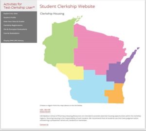 Screenshot of database showing five clerkship regions of Wisconsin.