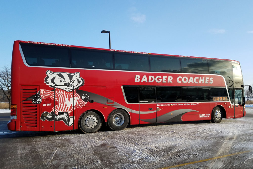 Side-shot of Badger Coaches bus
