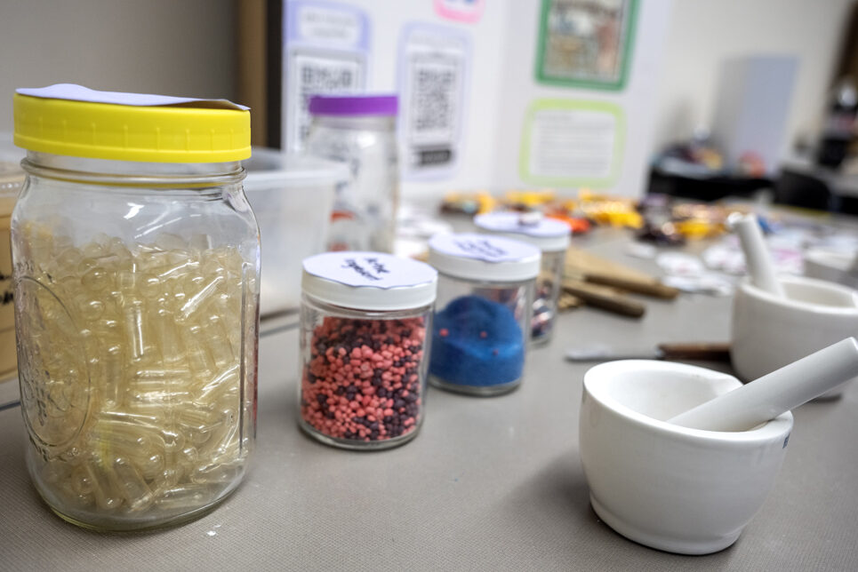 An image showcasing a host of candy-based medications in jars ready for the Rx-ceptional Compounding activity during the Wonders of Pharmacy on Saturday, March 2, 2024, at the School of Pharmacy on the campus of UW-Madison. (Photo Paul L. Newby, II)