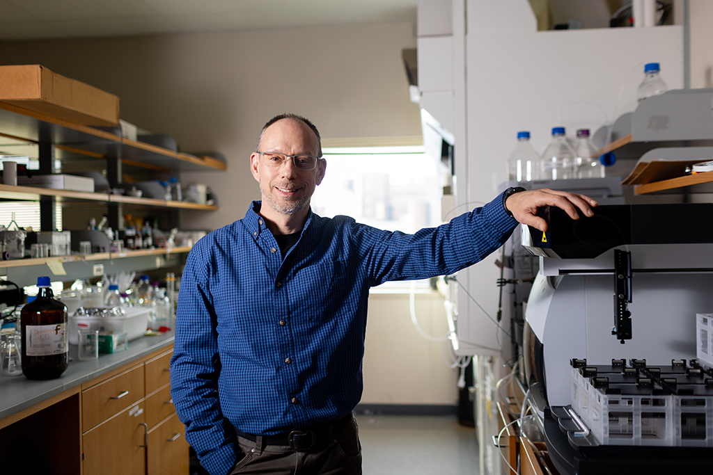 Tim Bugni, professor in the School of Pharmacy's Pharmaceutical Sciences Division, in his lab.