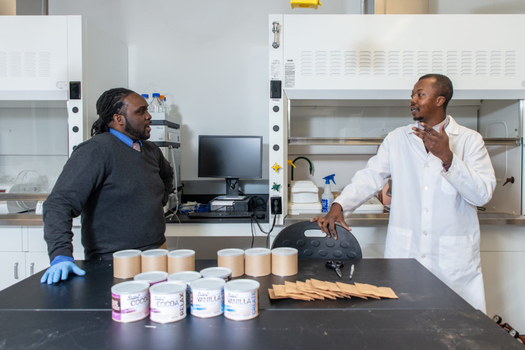 Kwadwo Owusu-Ofori and Walter Matthews in the lab with their product