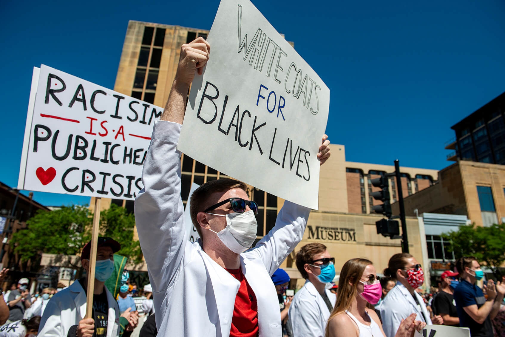 Students during white coats for black lives march