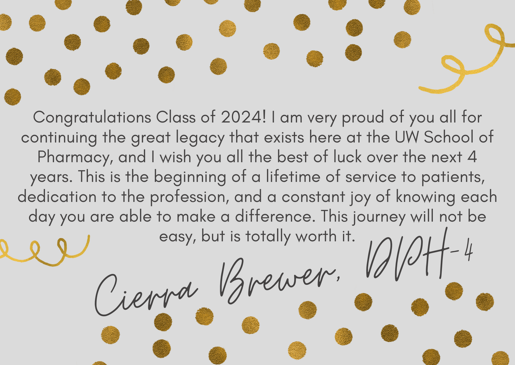 Cierra Brewer's note for the White Coat ceremony to the class of 2024