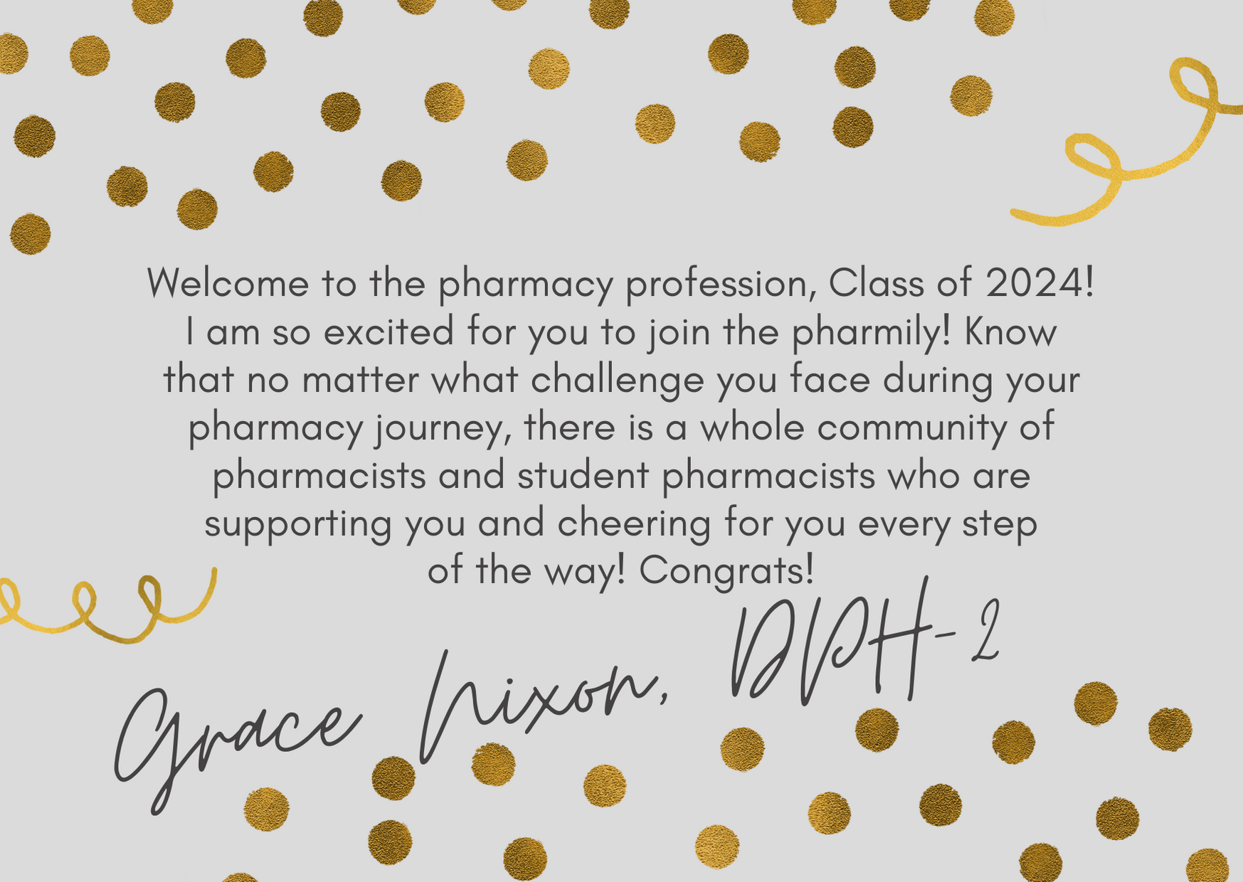 Grace Nixon's note for the White Coat ceremony to the class of 2024