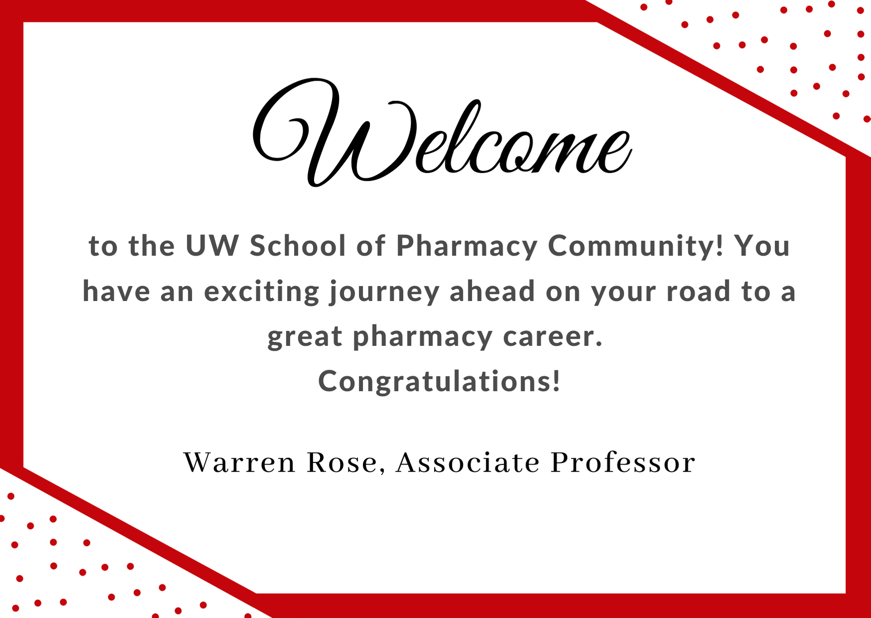 Note from Warren Rose for the White coat ceremony for the class of 2024