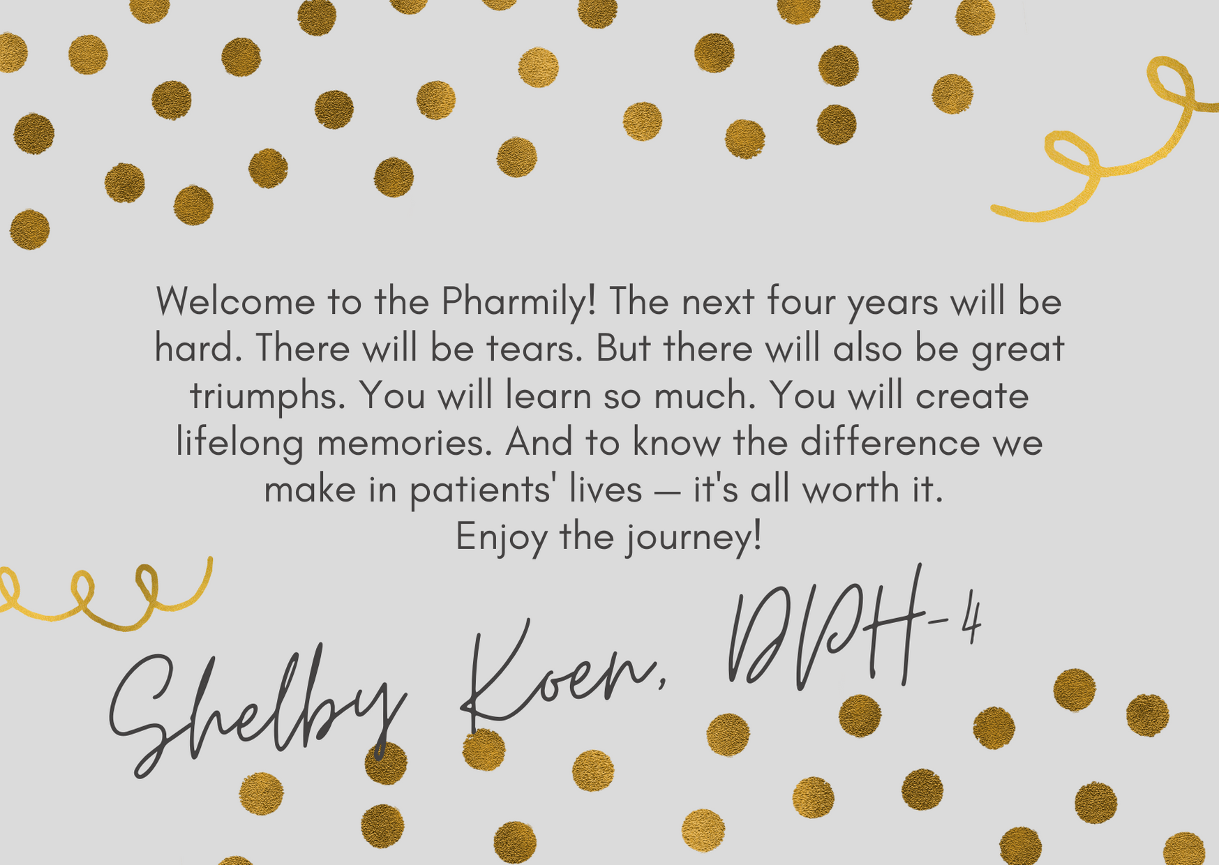 Shelby Koen's note for the White Coat Ceremony to the class of 2024