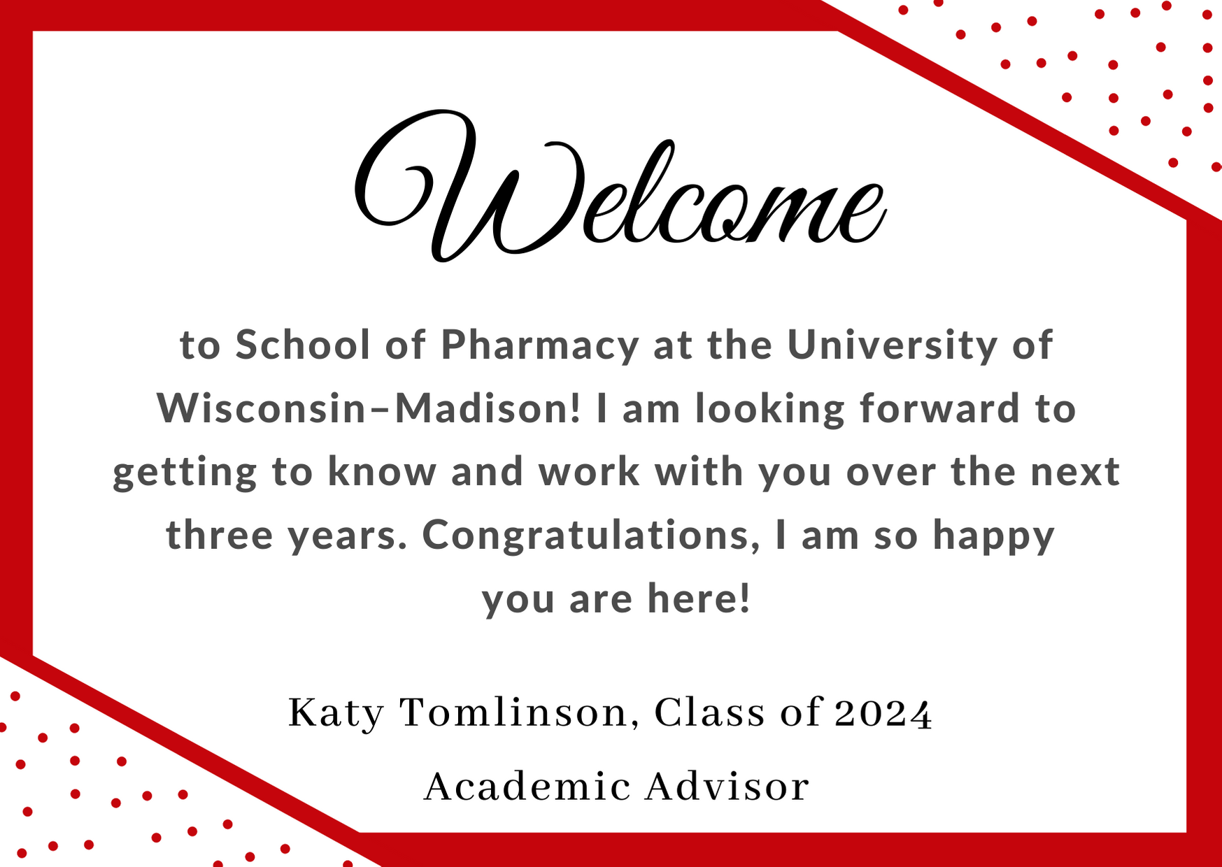 Note from Katy Tomlinson for the White Coat ceremony to the class of 2024