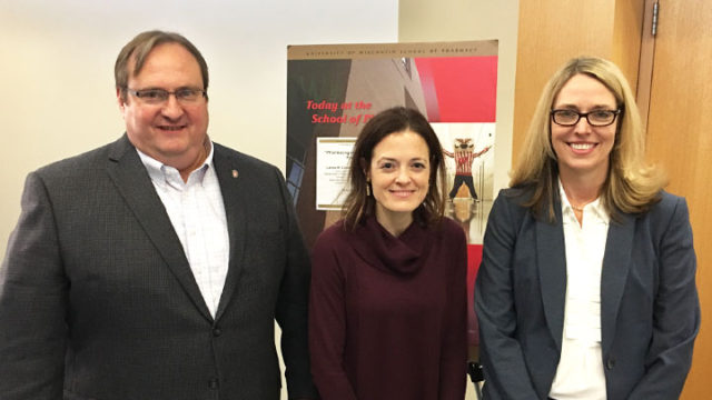 Left-right: Dean Steve Swanson, Orly Vardeny, Associate Professor (CHS) and faculty host, Larisa Cavallari, PharmD, BCPS, FCCP.