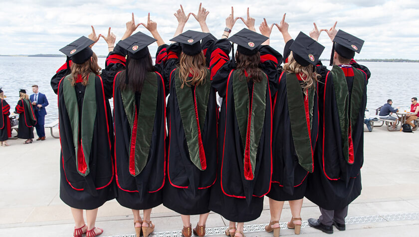 2019 graduates together at Memorial Union terrace