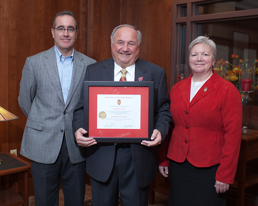 Citation recipient Dr. Eugene Fiese (center) with Dean Jeanette Roberts (right) and Brian Mc Ilhone (left)