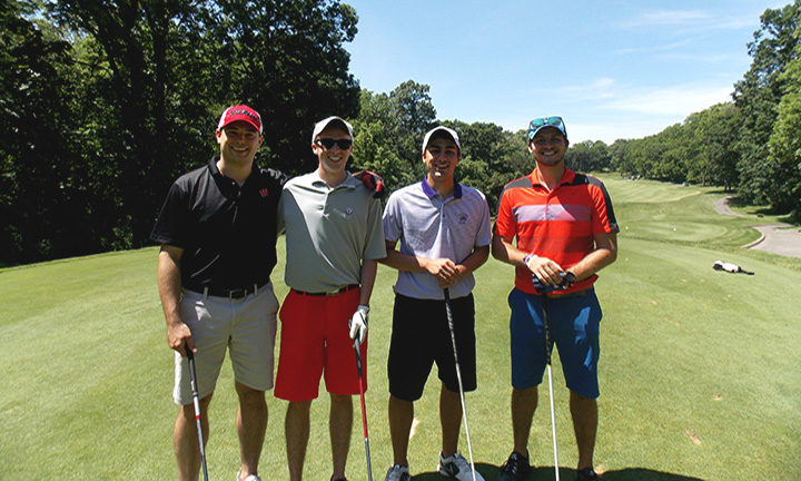 A 2017 student golf tournament team comprised of 2nd year pharmacy students Dean Bowen, Evan Hertel, Drew Dretske, and Griffin Budde.
