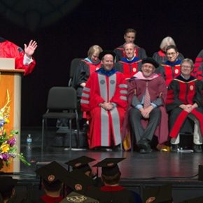 Dean Steve Swanson at the 2018 Hooding Ceremony.