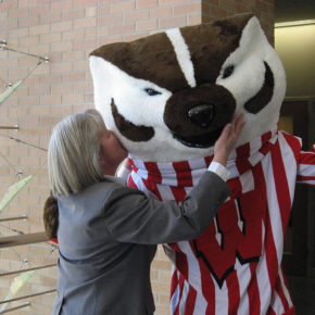 Jeanette Roberts and Bucky Badger
