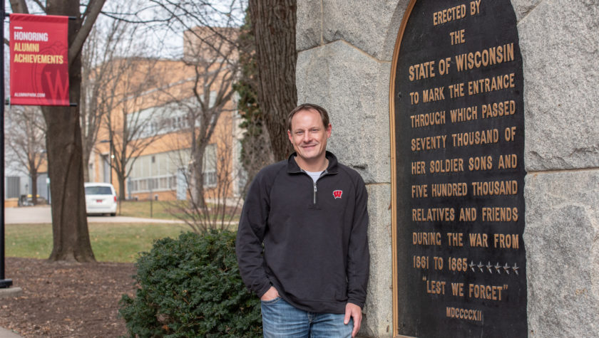 Jason Lau at the Camp Randall Memorial Arch