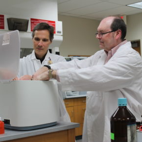 Mark Sacchetti and Ed Elder working together in the lab