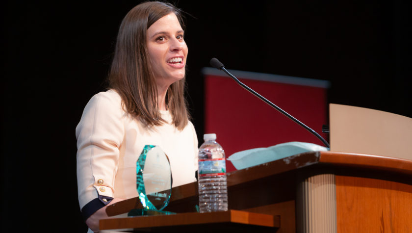 Melissa Heim is honored by the Larry Boh Clinical Instructor Excellence Award and delivers her speech at the ceremony.