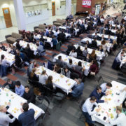 Overhead shot of students dining at tables