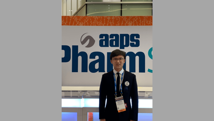 PhD student Zhenxuan Chen at the 2019 AAPS PharmSci360 Conference where he was recognized with a Best Abstract Award.