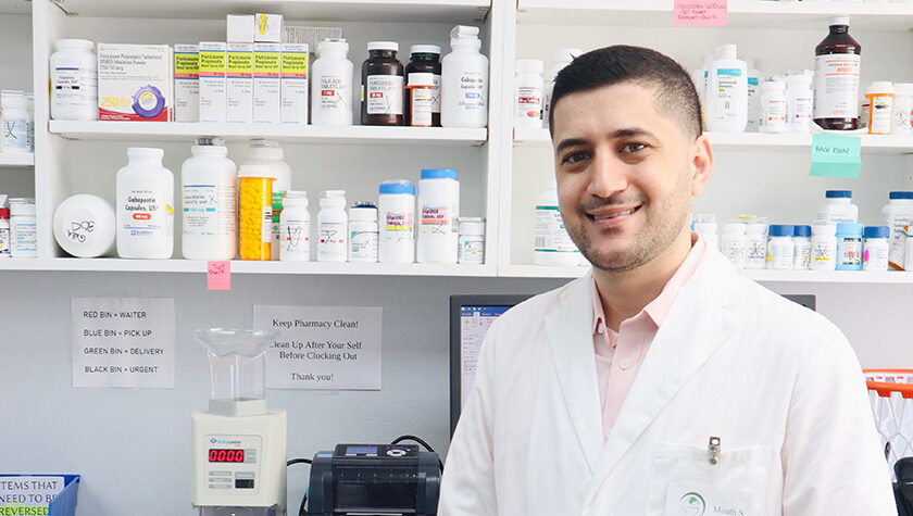 Moath Sarsour in a pharmacy