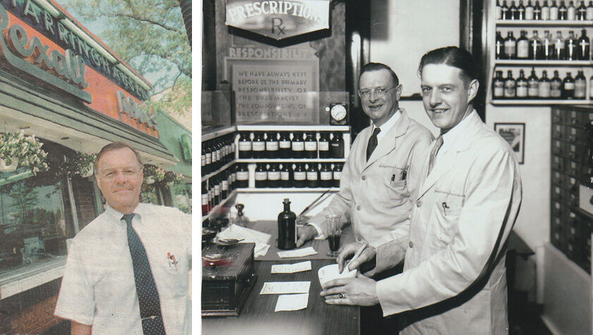 Colored photo of Bill Scharringhausen next to a black and white photo of his father and grandfather