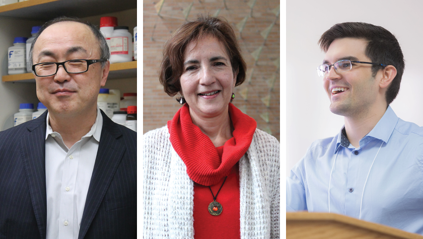 portraits of Professor Glen Kwon, senior scientist Bianca Tomasini-Johansson, and Pawel Zbyszynski (PhD ’19), a former member of the Kwon Lab.