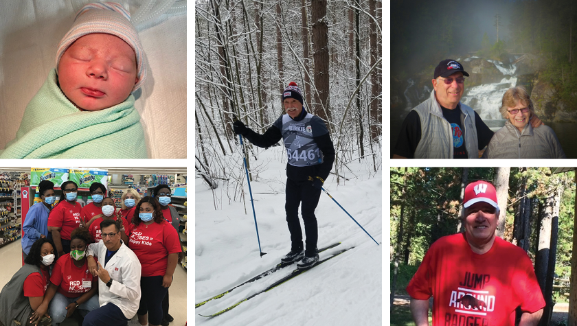 Arrangement of photos related to updates about Tyler Liebenstein (PharmD '11), Tom Blumenberg (BS '74), Robert Romano (BS '87), Richard Hoffman (BS '55), Bradly Anderson (BS '67)