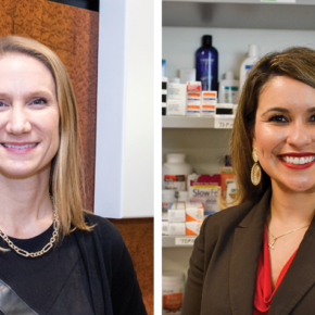 School of Pharmacy alumni and 2021 fellows of the American Society of Health-System Pharmacists Melissa Ortega (MS '12) and Erika Smith (PharmD '06).
