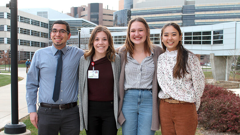 COPD CARE team Assistant Professor Ed Portillo (PharmD '14) and PharmD students Jordyn Kettner, Kelly Thomas, and Ziting Zhang.