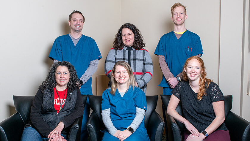 Alumni James Haines (PharmD '09), Gina Besteman (BS '93), Cameron Seiser (PharmD '18), Michelle Violi (PharmD '01), Michelle Esser (PharmD '01), and Heather Stoner (PharmD '18) all gathered for a group picture