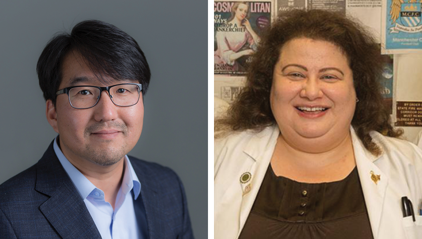 portraits of Seungpyo Hong, professor in the UW-Madison School of Pharmacy's Pharmaceutical Sciences Division, and Heidi Mansour,