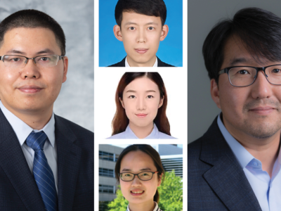 UW–Madison School of Pharmacy researchers (clockwise): Pharmaceutical Sciences Assistant Professor Quanyin Hu; Hu CIPT Lab Research Associate Zhaoting Li; Pharmaceutical Sciences Professor Seungpyo Hong; Hu CIPT Lab members and Pharmaceutical Sciences PhD students Yixin Wang (lower center) and Yingyue Ding (middle center).