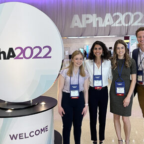PharmD students Taylor Shufelt, Nassim Sarkarati, Bailey Stevenson, and Luke Schwerer at the 2022 American Pharmacists Association Annual Meeting.