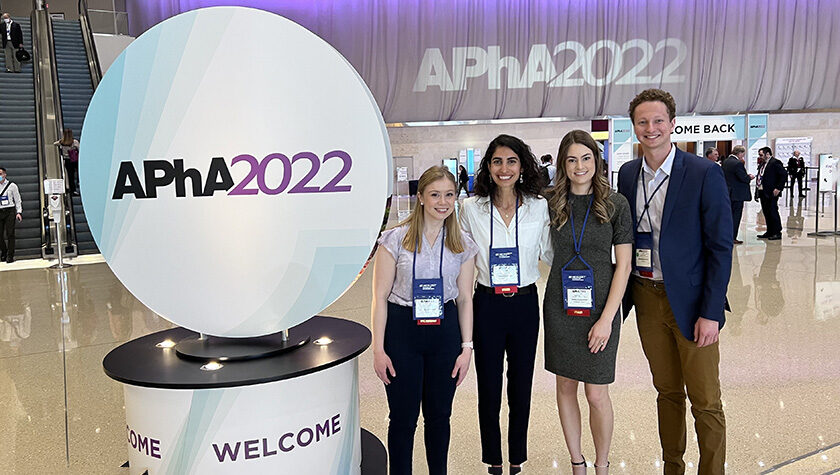 Taylor Shufelt, Nassim Sarkarati, Bailey Stevenson, and Luke Schwerer at the 2022 American Pharmacists Association Annual Meeting.