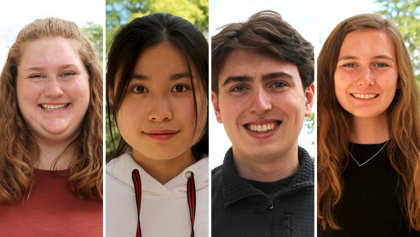 portraits of School of Pharmacy Pharmacology and Toxicology students Kegan Skalitzky, Siyang Peng, William Naviaux, and Nina Wood.