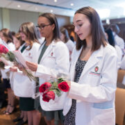 PharmD students in the Class of 2026 read the Oath of a Pharmacist at the 2022 White Coat Ceremony.