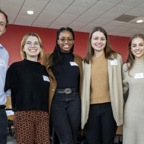 Alum Heather Spatchek (PharmD '06), president of the Pharmacy Alumni Association (PAA), with PharmD student recipients of the PAA Scholarship: Andrew Iverson, Abigail Komro, Maria Hill, Julia Weber, and Lauren Glaza during the PharmD Student Scholarship Brunch on Sunday, November 12, 2023, at the Pyle Center. (Freelance Photographer Paul L. Newby, II )