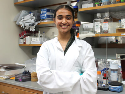 Samira Pal, PharmTox student, smiles in the Hu Lab