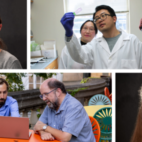 Top row: Associate Professor Amanda Margolis; Assistant Professor Ting Fu, postdoctoral researcher Xingchen Dong, and graduate student Fei Sun. Bottom row: Assistant Professor Cody Wenthur and Associate Professor Jay Ford, Professor Betty Chewning