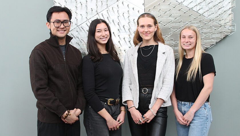 PharmD students pose in the School's atrium