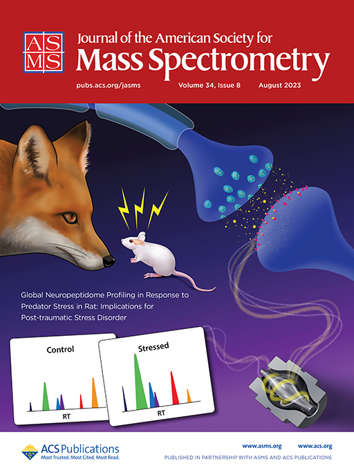 A cover of the Journal of the American Society for Mass Spectrometry, featuring cover art about Lingjun Li's article about neuropeptides involved in PTSD.
