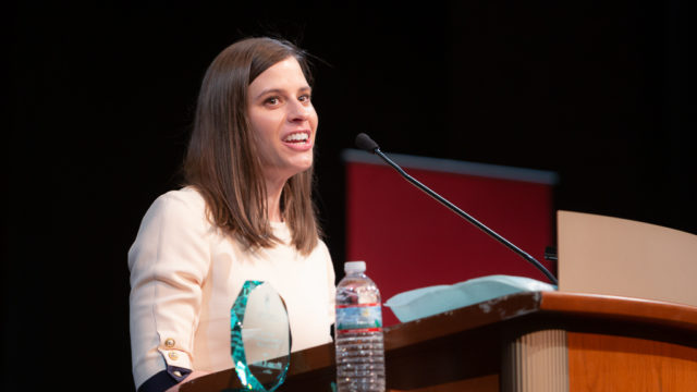 Melissa Heim is honored by the Larry Boh Clinical Instructor Excellence Award and delivers her speech at the ceremony.
