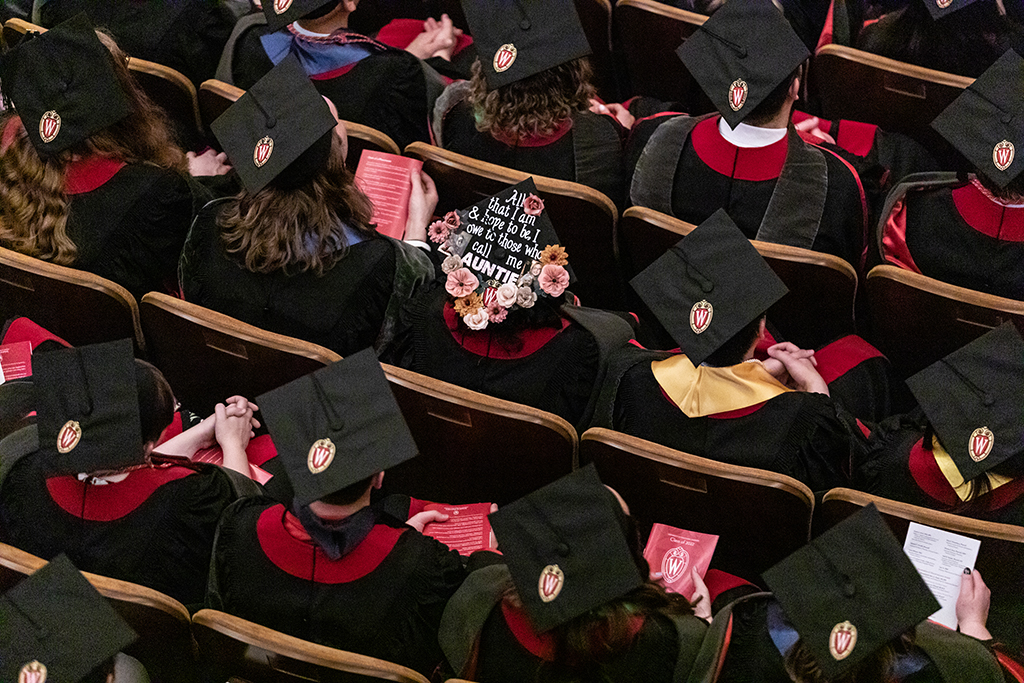 Overhead shot of graduate caps at 2022 SoP Hooding Ceremony
